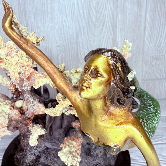 SPI gallery nautical brass mermaid dolphin coral reef candle holder figurine - Picture 4 of 16